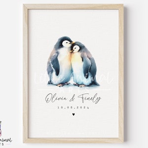 Penguin Couple Print • Personalised Wedding Valentines Day Anniversary Gift for Husband Wife • Cute Boyfriend Girlfriend Custom Artwork