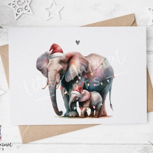 Elefant-Vati-Mama Weihnachtskarte • nette Mutter-Vater-Tochter-Sohn-Geschenke • personalisierte Tierweihnachtskarte von den Baby-Kindern