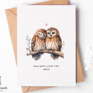 Leuke liefdeskaart uil • Gepersonaliseerde Valentijnsdaggroet voor haar hem vrouw echtgenoot verloofde • Aangepast jubileumcadeau vriend vriendin