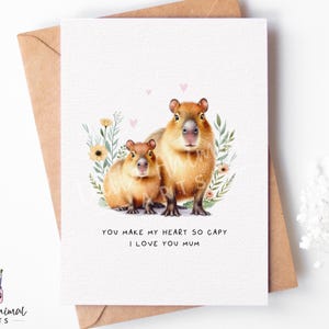 Leuke Capybara-moederdagkaart • Gepersonaliseerde moedercadeau van dochter-zoon • Aangepaste verjaardagsgroet Capy Baby en mama