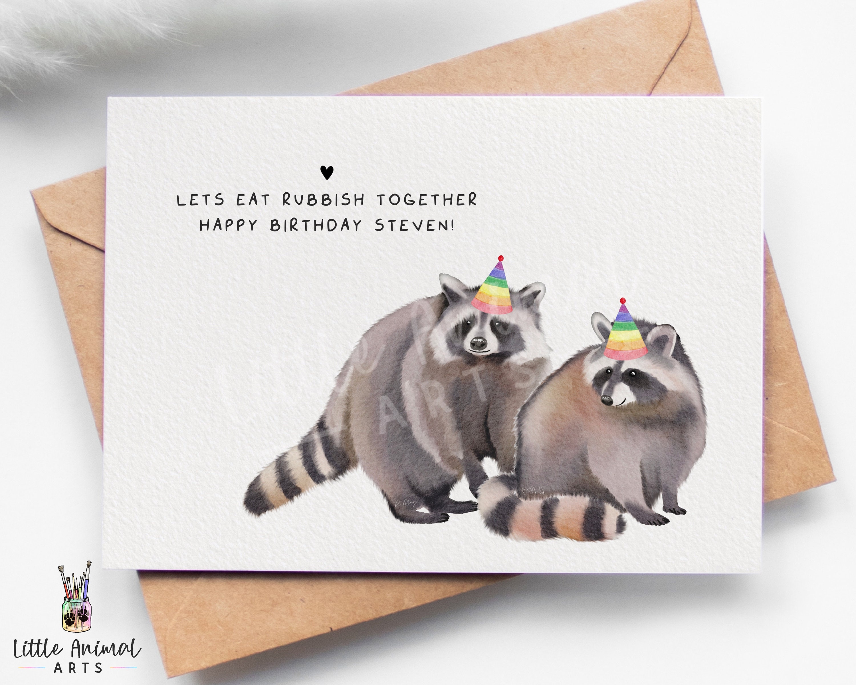 Tarjeta de cumpleaños de pareja de mapaches • Novia personalizada, novio, esposa, esposo • Lindo y divertido regalo de animal para él y ella