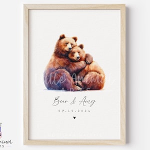Impression couple ours brun • Cadeau d'anniversaire personnalisé pour la Saint-Valentin pour femme mari • Mignon petit ami petite amie oeuvre de mariage personnalisée
