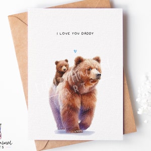 Carte de fête des pères ours et ourson • Cadeau personnalisé papa je t'aime de la part de son fils et de sa fille • 1er cadeau de fête des pères de la femme enceinte à son mari