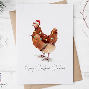 de Noël au poulet | carte drôle de poulet, carte de plaisanterie de poulet, carte de Noël de fermier, carte de volaille, lumières de Noël de poulet, carte mignonne de poulet