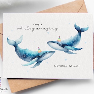 Jolie carte d'anniversaire baleine bleue • Cadeau personnalisé ami petite amie petit ami femme mari • anniversaire animal drôle pour lui elle