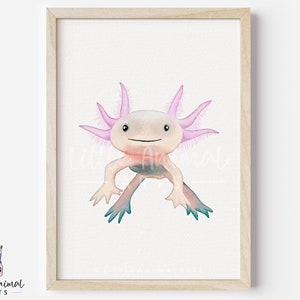 Axolotl Art Print | watercolour axolotl print, ocean artwork, sea life wall art, sea animal coastal wall decor, cute axolotl gifts