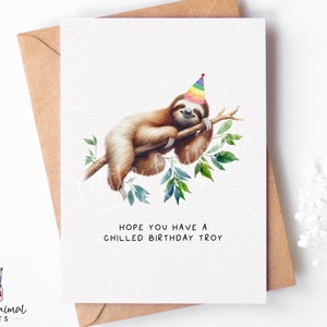 Lustige Faultier Geburtstagskarte • Personalisierter Aquarell Tiergruß für Sie Him • Niedliche Faultier Liebhaber Geschenkideen