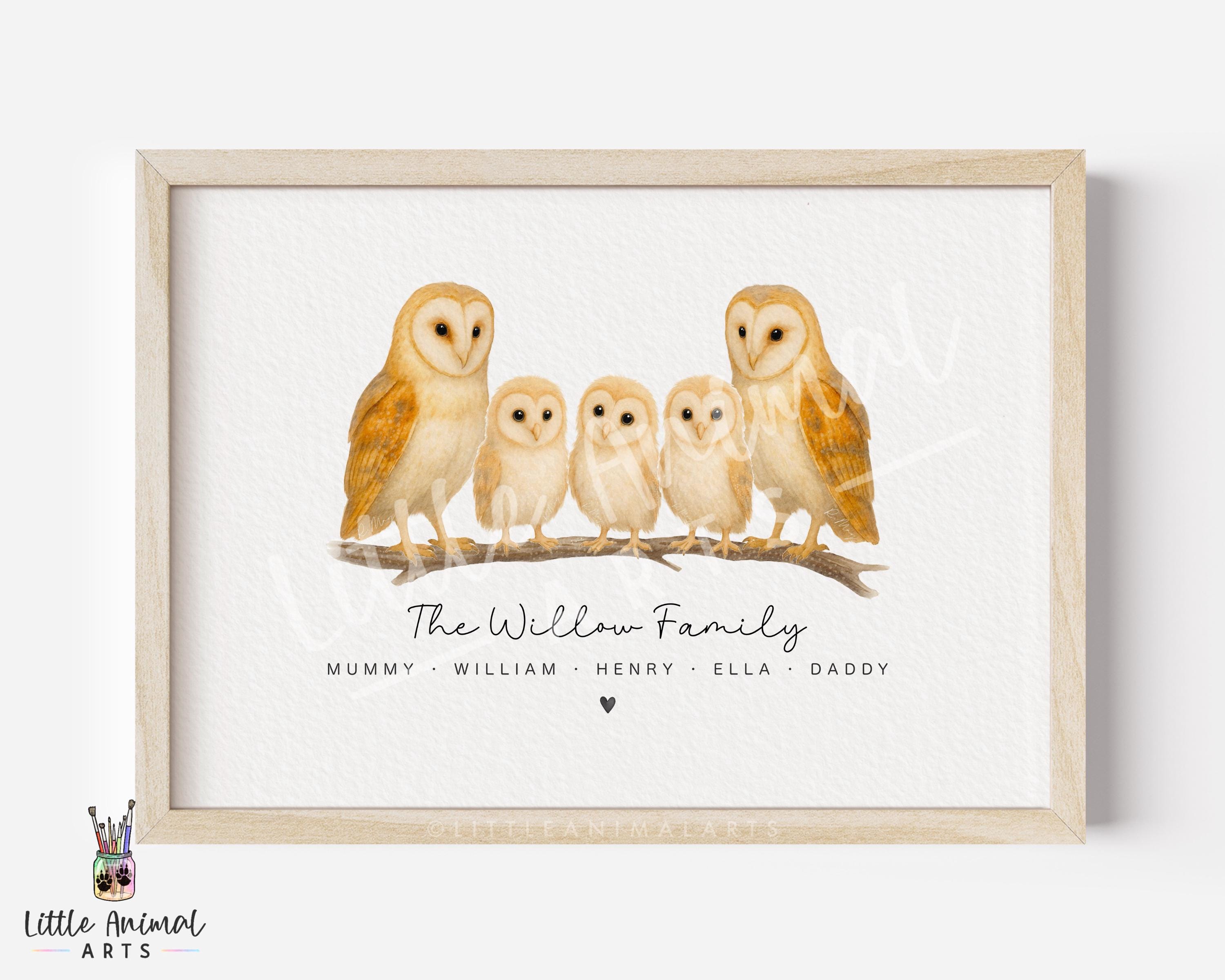 Barn Owl Family Print • Custom Barn Owl Wall Art With Family Names