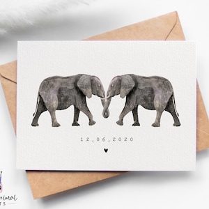 Tarjeta de aniversario con elefante / tarjeta de San Valentín con elefante, tarjeta de boda con elefante, regalo para recién casados, tarjeta de pareja con elefante