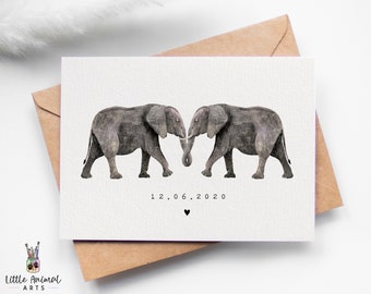 Elephant Anniversary Card / elephant valentines day card, elephant wedding card, newly wed gift, elephant couple card