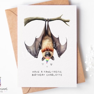 Jolie carte d'anniversaire chauve-souris • Cadeaux gothique fantasmagorique petite amie petit ami mari femme • voeux d'horreur sorcière d'octobre
