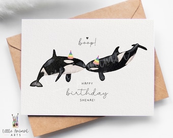 Orca Couple Birthday Card • Personalised Cute Killer Whale Gifts for Girlfriend Boyfriend • Ocean Present for Her Him