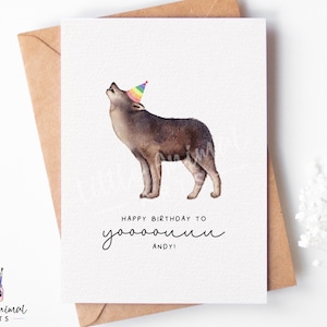 Wolf Geburtstagskarte | personalisierte Wolf Karte, Wolf Grußkarte, benutzerdefinierte Namenskarte, für Tierliebhaber, Wolf Feier Karte