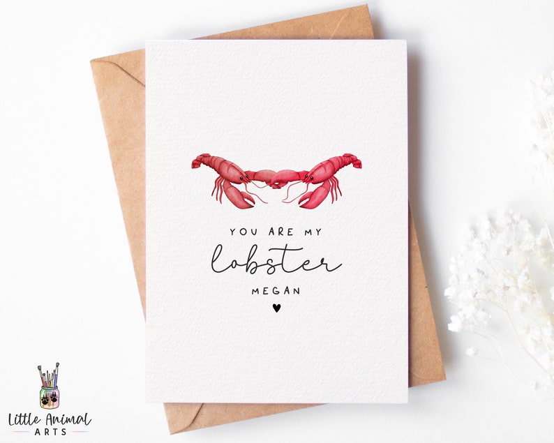 Lobster Anniversary Card / friends lobster quote card, cute lobster card, lobster cards, lobster valentines day card, wedding card image 1