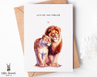 Lion Love Card • Personalised Valentines Day Greeting for her him wife husband fiancé • Custom Anniversary Gift Boyfriend Girlfriend