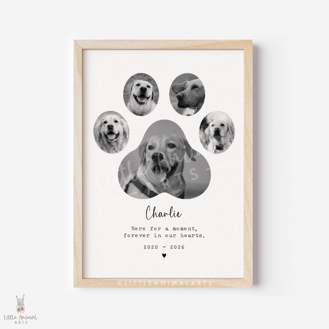 Dog Paw Print Photo Collage - Personalised Dog Memorial Gift - Custom ...
