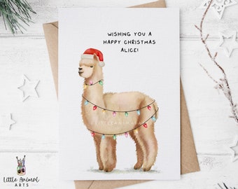 Alpaca Christmas Card | funny llama xmas card, personalised alpaca card, llama card, card for llama lover, alpaca christmas gift llama gift