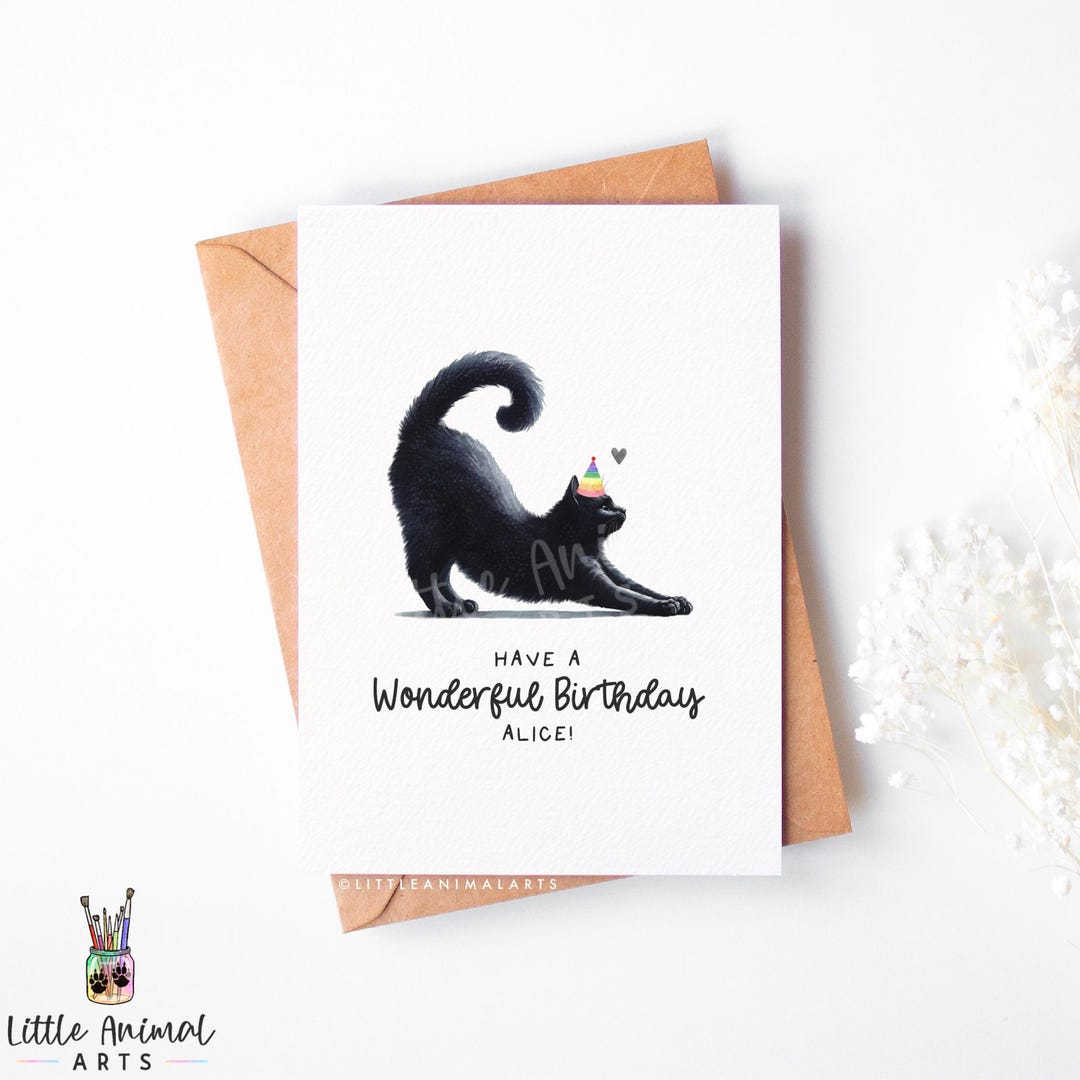 Black Cat Birthday Card – Cute Black Cat Lover Birthday Card – Cat ...