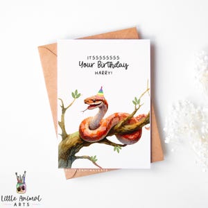 Snake Birthday Card – Funny Personalised Watercolour Card for Snake Lovers – Anaconda Inspired – A6 or A5 Luxury Art Card