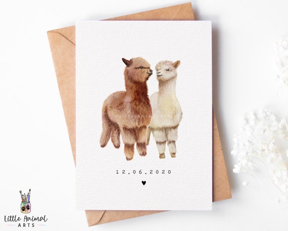 Watercolor Alpaca Anniversary Card | Handmade Couple Card