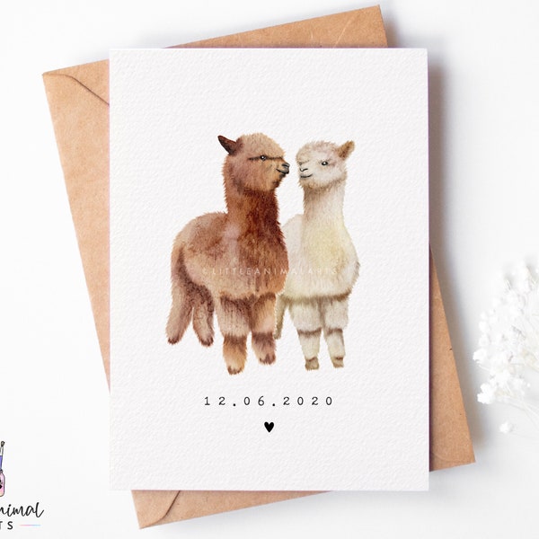 Carte d'anniversaire d'alpaga | jolie carte d'alpaga, jolie carte de lama, carte de couple de lamas, cadeaux alpaga pour petit ami, carte de voeux alpaga, mariage