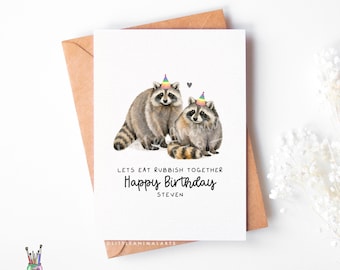 Raccoon Couple Birthday Card – Funny Raccoon Birthday Card – Raccoon Lover Card For Partner – Animal Couple Card – Luxury Art Greeting A6 A5