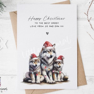 Daddy Wolf-kerstkaart • Gepersonaliseerd cadeau vader en twee zonen dochter • Aangepast vakantiecadeau voor hem vader opa