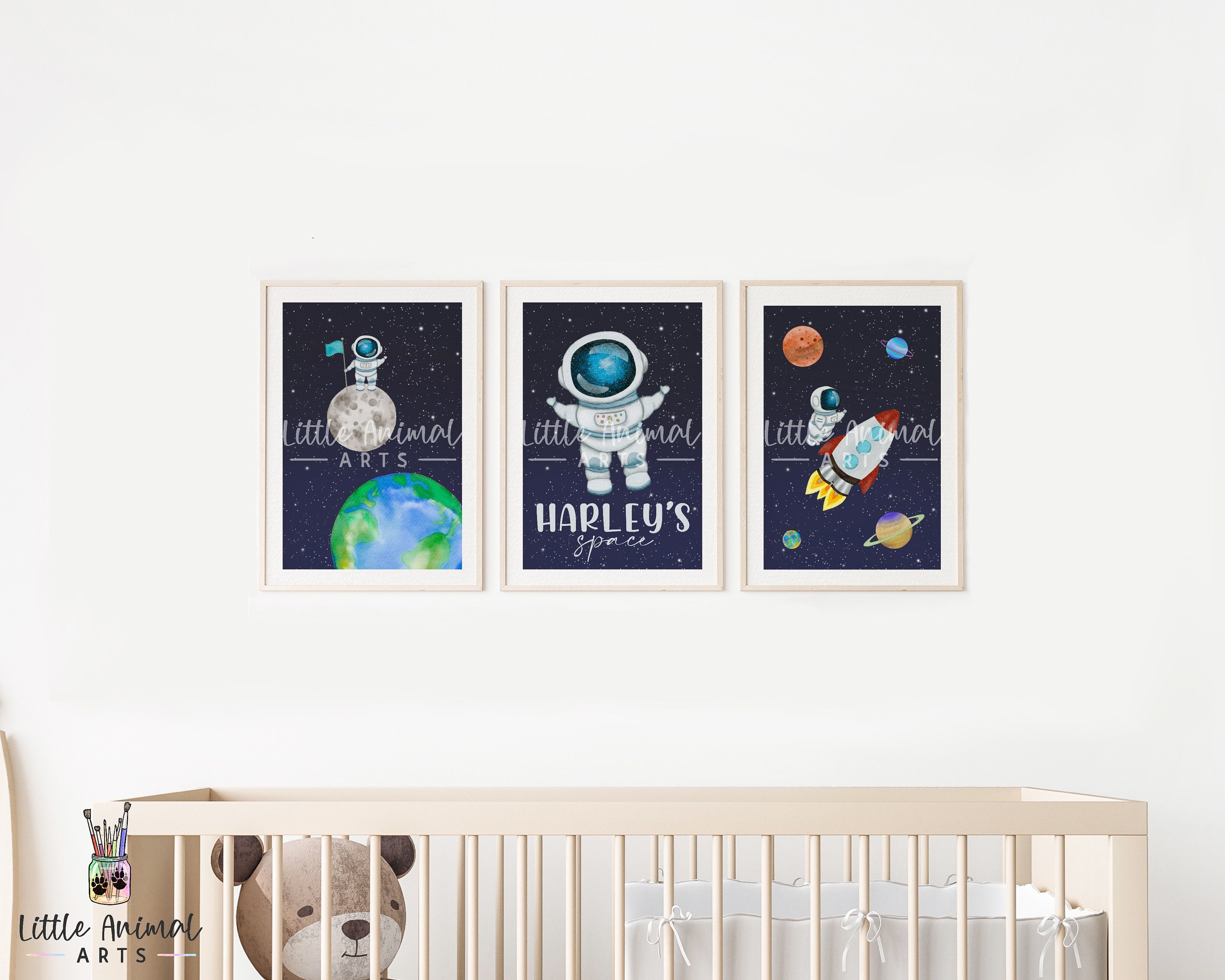 Outer Space Art Prints | Set of Three Boys Room Prints, Space Decor ...