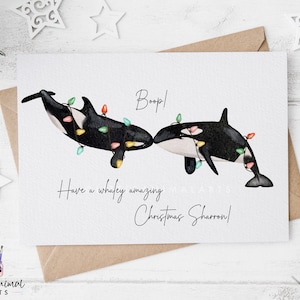 Orca Couple Christmas Card | cute whale couple card, whale card for her, killer whale card for wife, orca card for boyfriend, xmas card