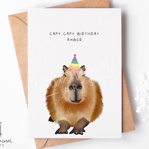 Grappige capibara-verjaardagskaart • Gepersonaliseerde capy-cadeaus voor vriend, broer en zus • Naamkaart blanco van binnen