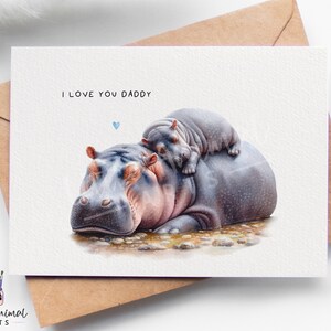 Cartão de Dia dos Pais Hipopótamo • Presente personalizado Love You Daddy Grandad de Filho e Filha • 1º presente de Dia dos Pais de Bump para o marido