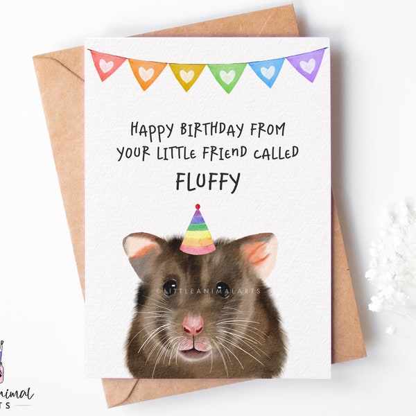 Hamster Birthday Card | personalised hamster card, funny hamster card, card from the hamster, kids pet hamster card, pet greeting card