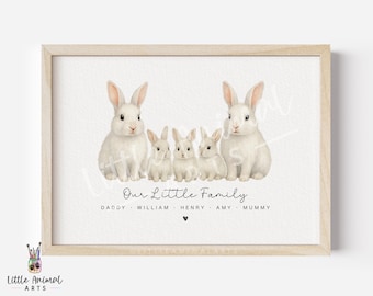 Personalised Snow Rabbit Family Print: Winter Woodland Nursery Art