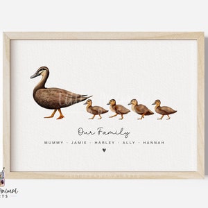 Duck Family Art Print | mothers day animal family print, personalised owl family print, mother and ducklings print, gifts for mum