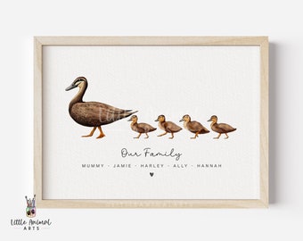 Duck Family Art Print | mothers day animal family print, personalised owl family print, mother and ducklings print, gifts for mum