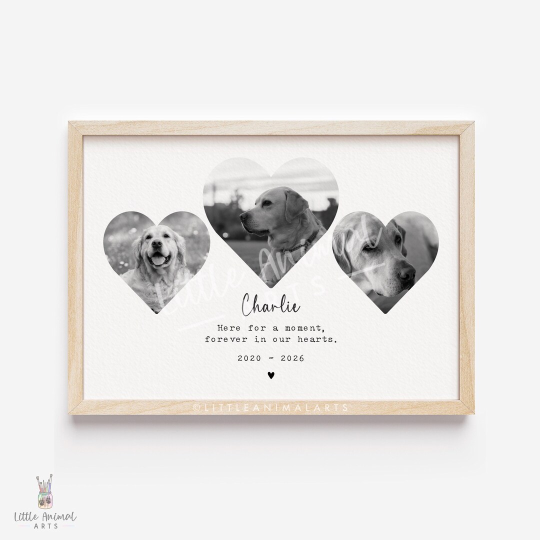 Dog Memorial Gift | Personalised Dog Heart Photo Print, Multi Photo Pet ...