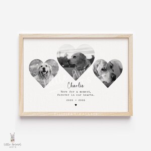 Dog Memorial Gift | personalised dog heart photo print, multi photo pet loss print, sympathy dog loss keepsake, remembrance gift