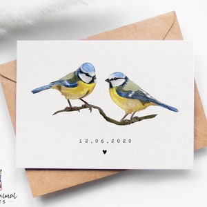 Biglietto di anniversario con cinciarella / biglietto di auguri con uccellino carino, biglietto d'amore con cinciarella, biglietto di nozze blu, regali di nozze con uccellino, biglietto di auguri con cinciarella