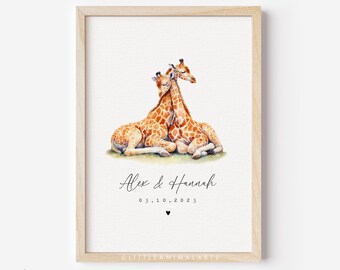 Giraffe Couple Print • Personalised Valentines Day Anniversary Gift for Husband Wife • Cute Boyfriend Girlfriend Custom Wedding Artwork