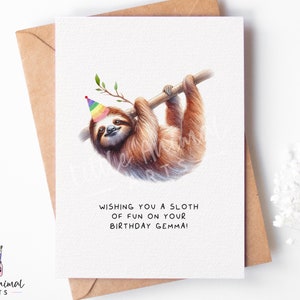 Biglietto di auguri di compleanno con bradipo • Saluto personalizzato con animali acquerellati per lei e lui • Idee regalo divertenti per gli amanti dei bradipi