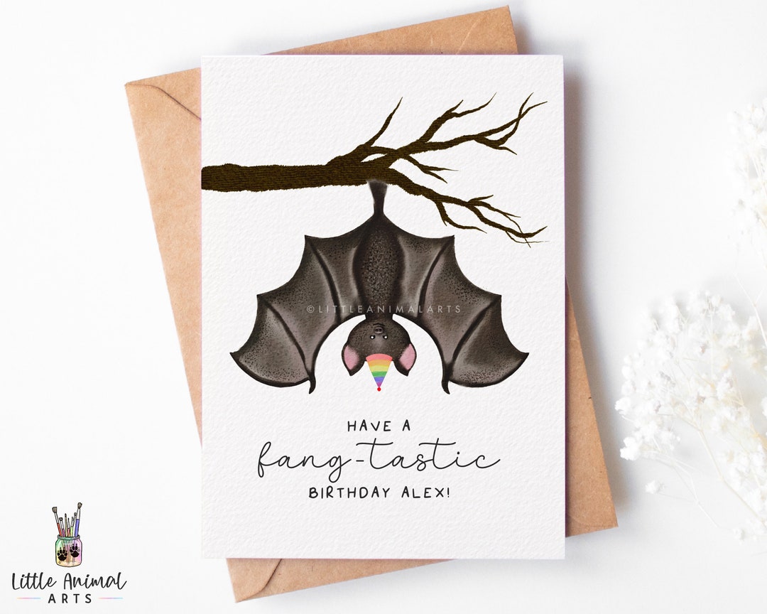 Bat Birthday Card Bat Cards Birthday Bat Card Personalised Etsy
