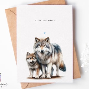 Carte de fête des pères loup • Cadeau personnalisé papa, papa, je t'aime, de la part de son fils, fille • 1er cadeau de fête des pères de Bump à son mari