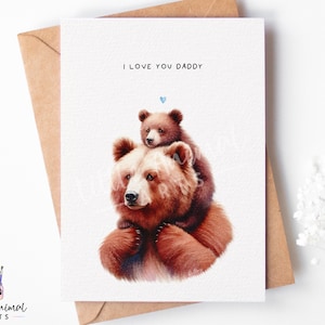 Vaderdagkaart bruine beer • Gepersonaliseerde Love You Daddy Grandad-cadeau van zoon, dochter • Eerste vaderdagcadeau van hobbel tot man
