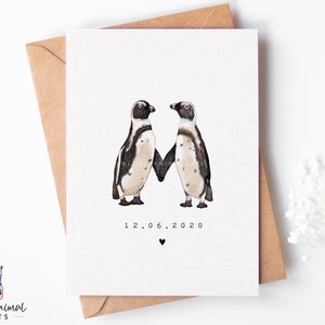 Biglietto di anniversario del pinguino / biglietto di pinguino carino, biglietto di pinguino di Humboldt, biglietto di pinguino piccolo, biglietto di coppia di pinguini africani, biglietto per lei