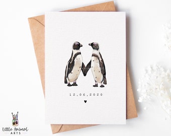 Penguin Anniversary Card | cute penguin card, humboldt penguin card, small penguin card, African penguin couple card, card for her