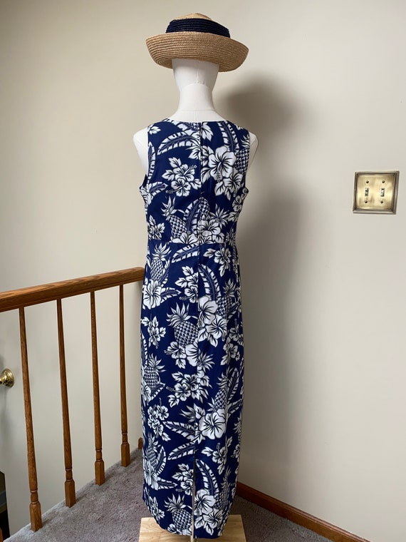 1990’s Hilo Hattie Blue/Ivory Cotton Dress - image 4