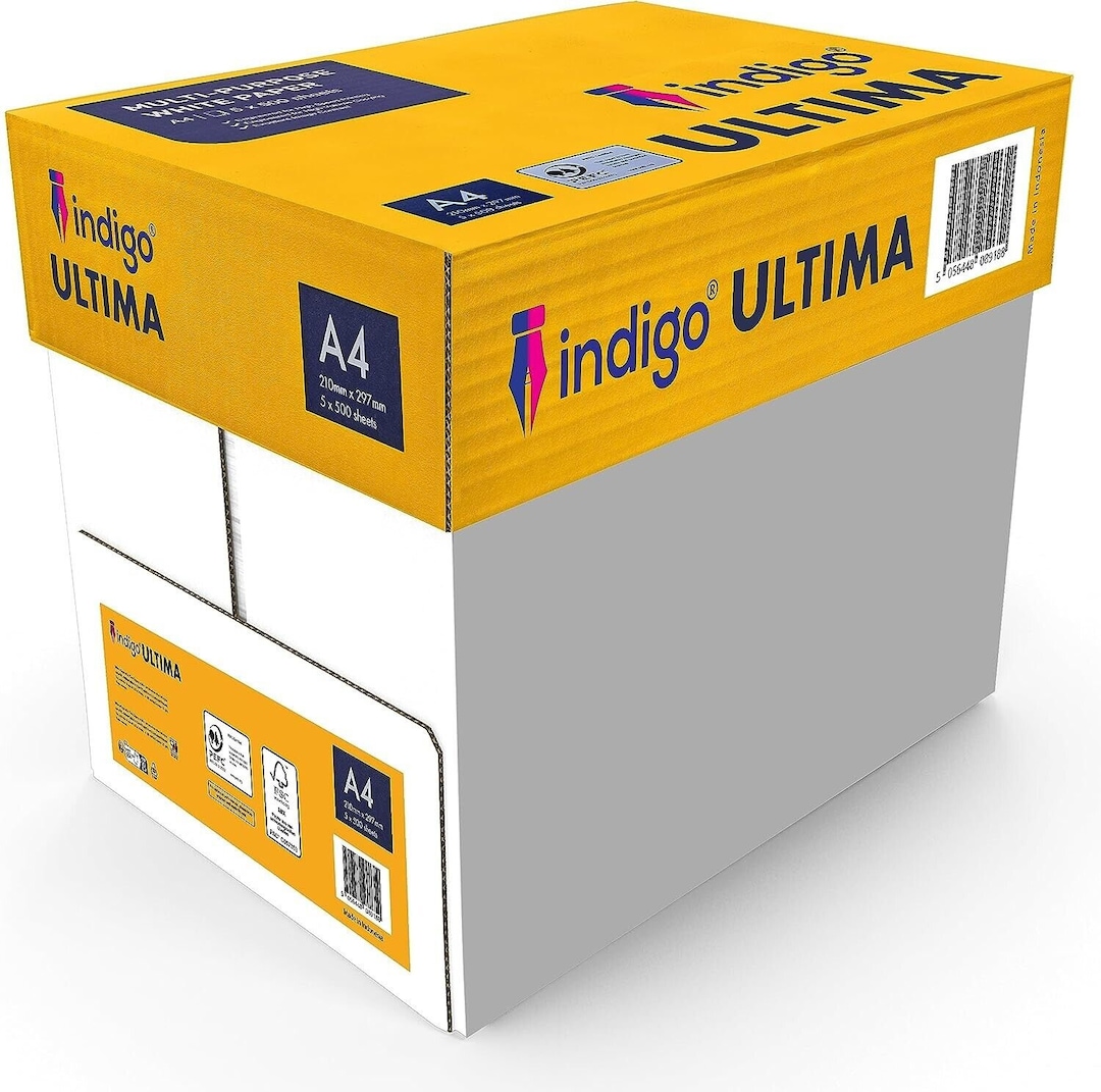 A4 White Indigo ULTIMA Printer Paper Box of 5 Reams 2500 Sheets Home ...