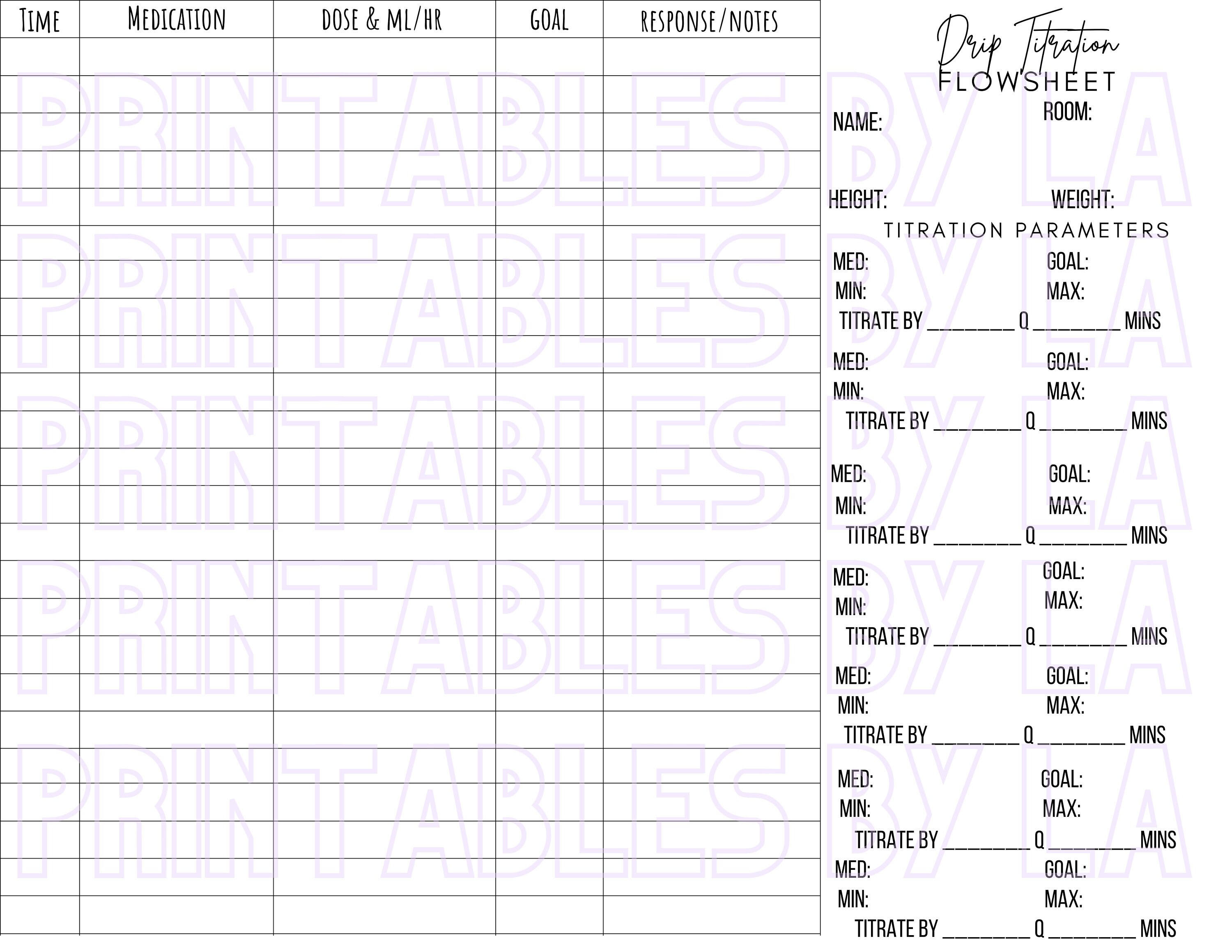 Nursing Drip Titration Flowsheet Etsy