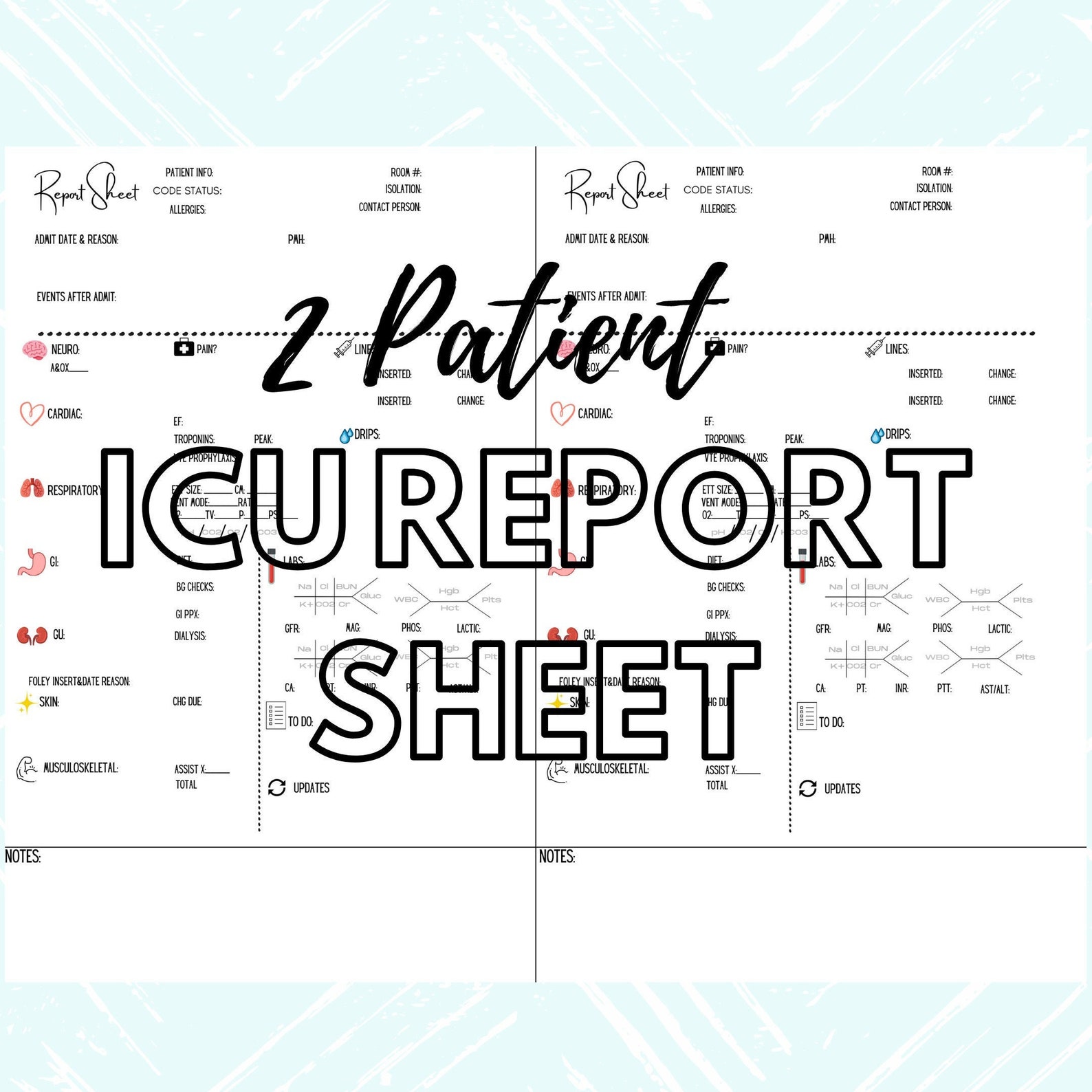 Two Patient ICU Nurse Shift Report Handoff Sheet | Etsy