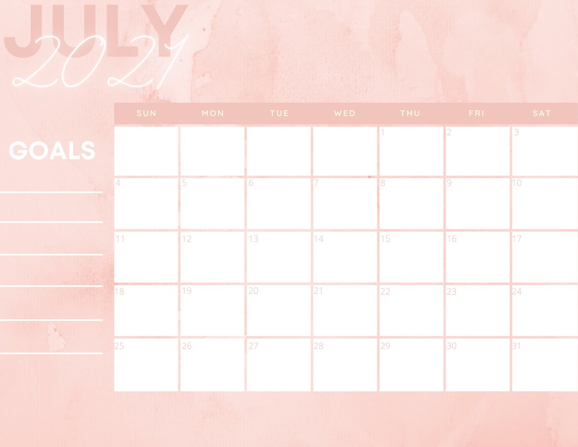 July 2021 Calendar Printable Pink | Etsy